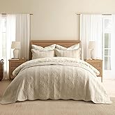 EVERGRACE 100% Cotton Scallop Quilt Set, King Size 3 Piece Set – Lightweight Bedspread with 2 Shams, Soft Prewashed Matelasse Coverlet for Cozy and Elegant Bedding, Flax Beige
