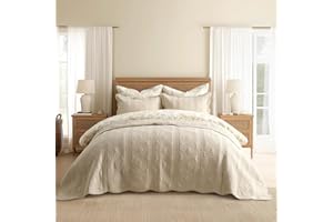 EVERGRACEHOME EVERGRACE 100% Cotton Scallop Quilt Set, King Size 3 Piece Set – Lightweight Bedspread with 2 Shams, Soft Prewashed Matelasse Coverlet for Cozy and Elegant Bedding, Flax Beige