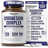 Magnesium Complex Supplement, 4 Month Supply of 500mg 5-in-1 Bisglycinate, Oxide, Taurate, Aspartate, Citrate, Max Absorption Magnesium Supplement for Calm, Sleep & Leg Cramps, 120 Capsule