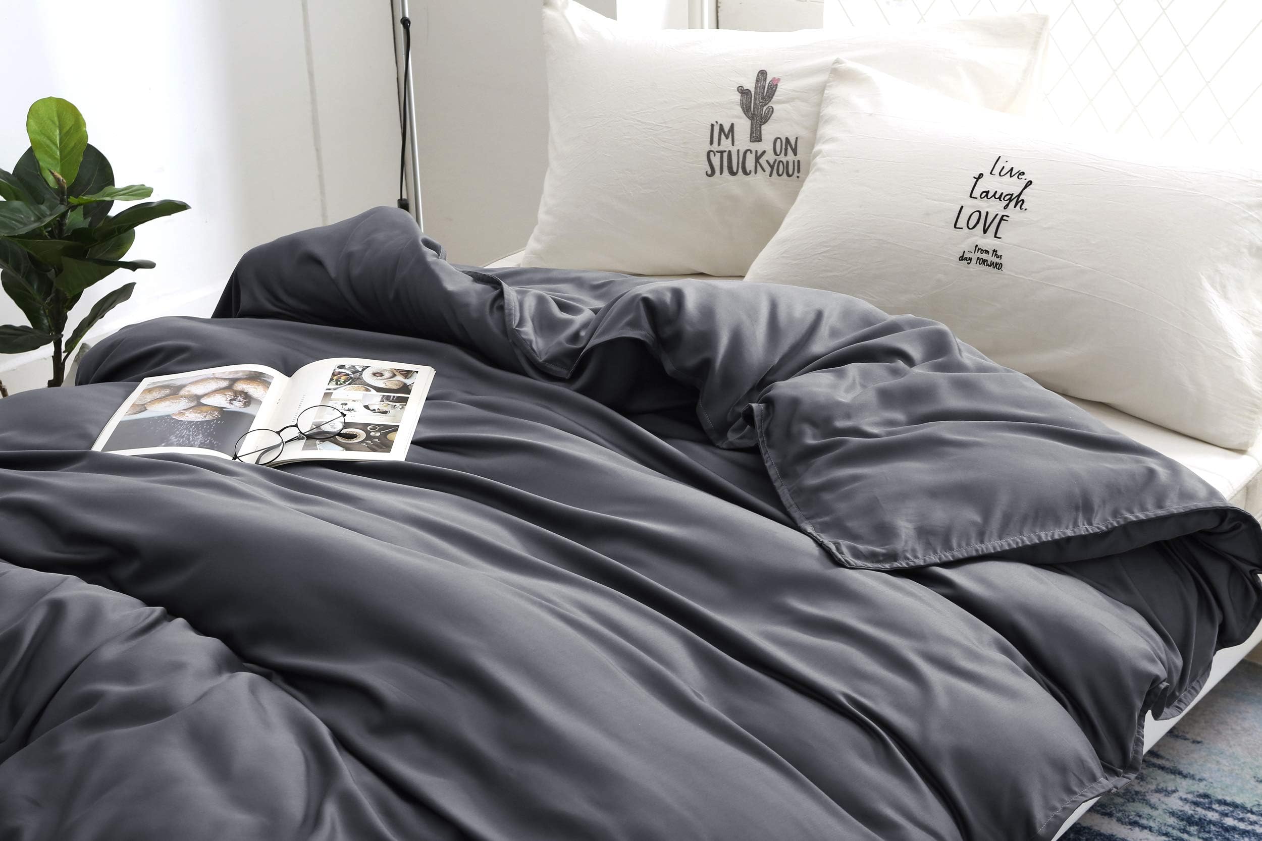 Cazlon 400 Thread Counts Bamboo Duvet Cover for Weighted Blanket 48"x72"/Dark Gray,100% Bamboo Viscose, 8 Ties/Just Duvet Cover