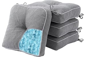 YZ HOME 4 Pack of Chair Cushions for Dining Chairs, Kitchen Chair Pads with Shredded Blue Memory Foam Filling, Indoor Outdoor Chair Seat Cushions with Ties, 16.5 x 16.5 X 5 Inches, Grey
