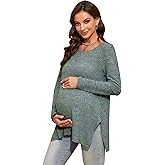 Smallshow Women's Maternity Shirts Side Split Long Sleeve Pregnancy Tops Clothes