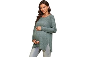 Smallshow Women's Maternity Shirts Side Split Long Sleeve Pregnancy Tops Clothes