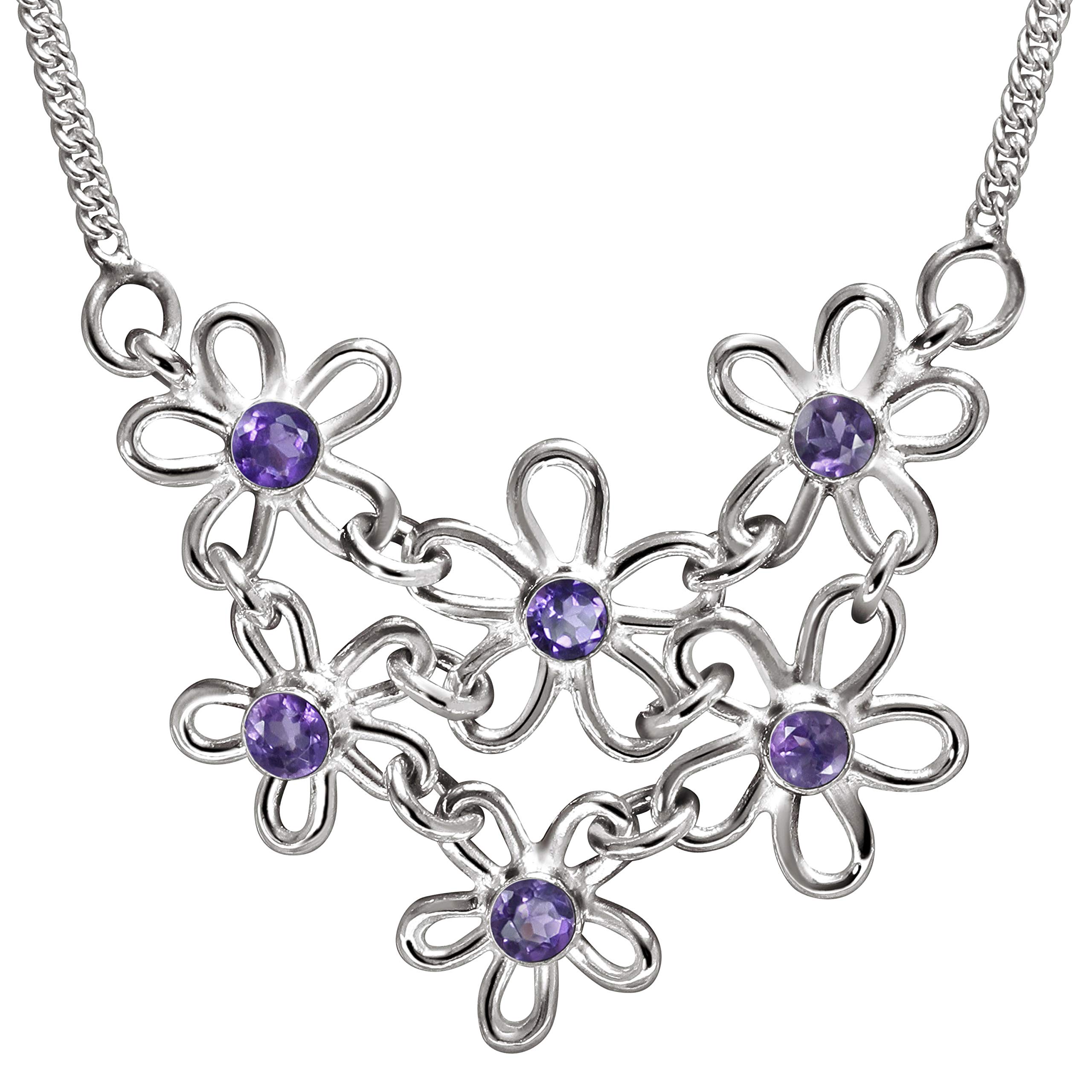 Franki Baker Sterling Silver Natural Amethyst Daisy Flower Necklace