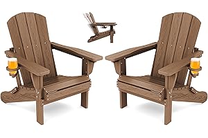 SERWALL Folding Adirondack Chair Set of 2, Reclining Adirondack Chair with 3 Recline Positions, All Weather HDPE Outdoor Adirondack, Brown