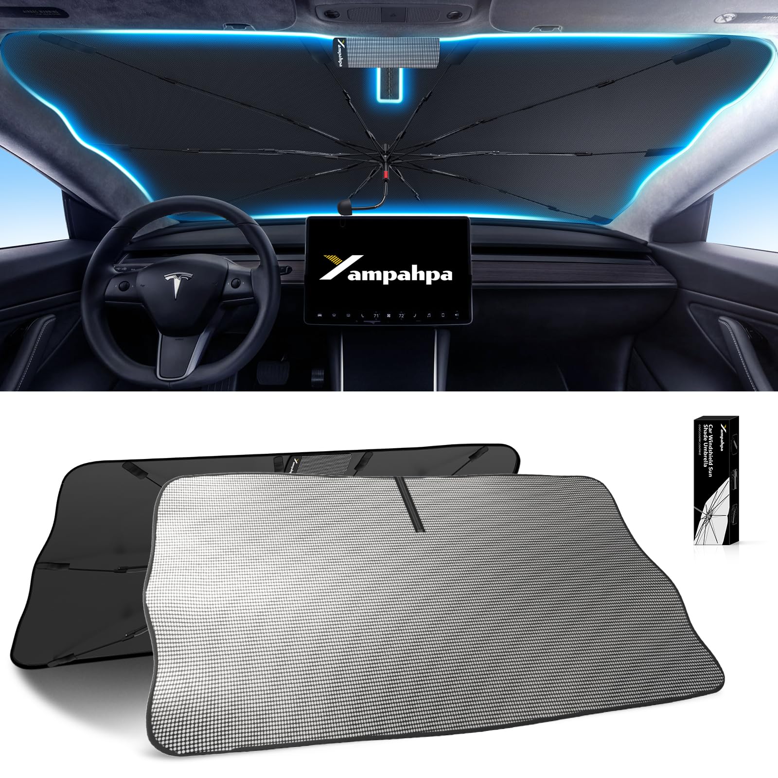 Photo 1 of [2025 Upgrade] Windshield Sun Shade Umbrella, Foldable Car Sun Shade with Vinyl Coating Heat Shield UV Ray Reflector Keeps Cool and Protect Interior, for Auto Trucks Sedan SUV