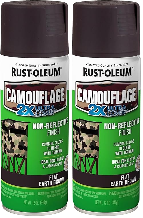Rust-Oleum 279178 Camouflage 2X Ultra Cover Spray Paint, 12 oz, Earth Brown, (Pack of 2)