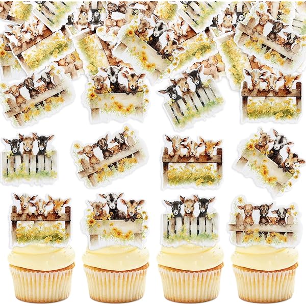 24 Stück Süße Schaf-Cupcake-Deko – Glitzernde Topper Für Bauernhof-Partys