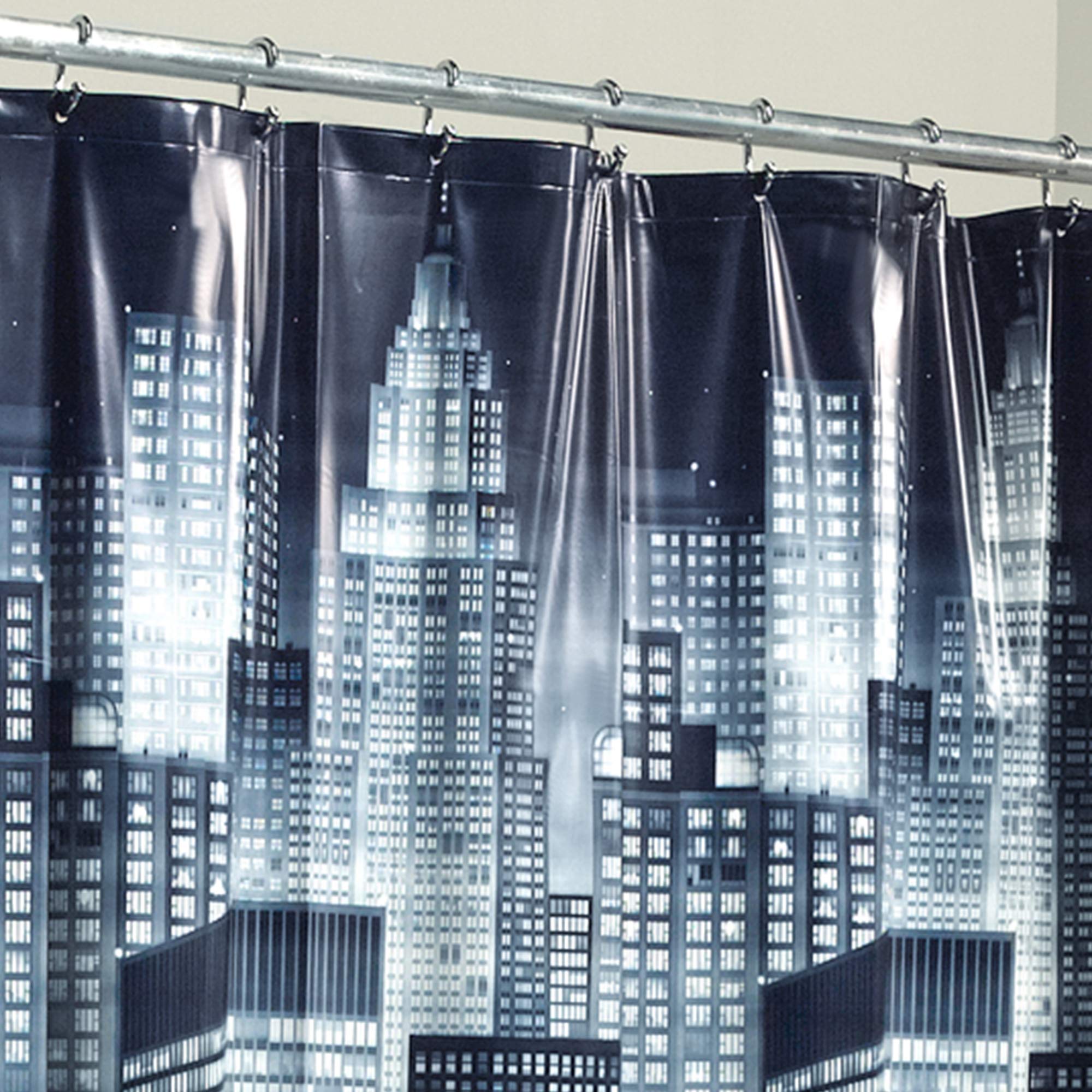 Excell Cityscape Shower PEVA WaterResistant Bath Curtain for Master