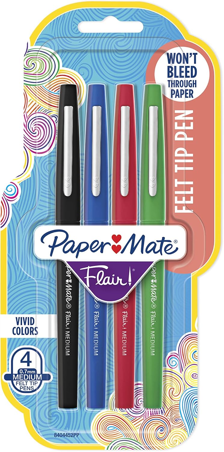 Paper Mate Flair Felt Tip Pens, Medium Point (0.7mm), Business Colors, 4 Count - 8404452PP