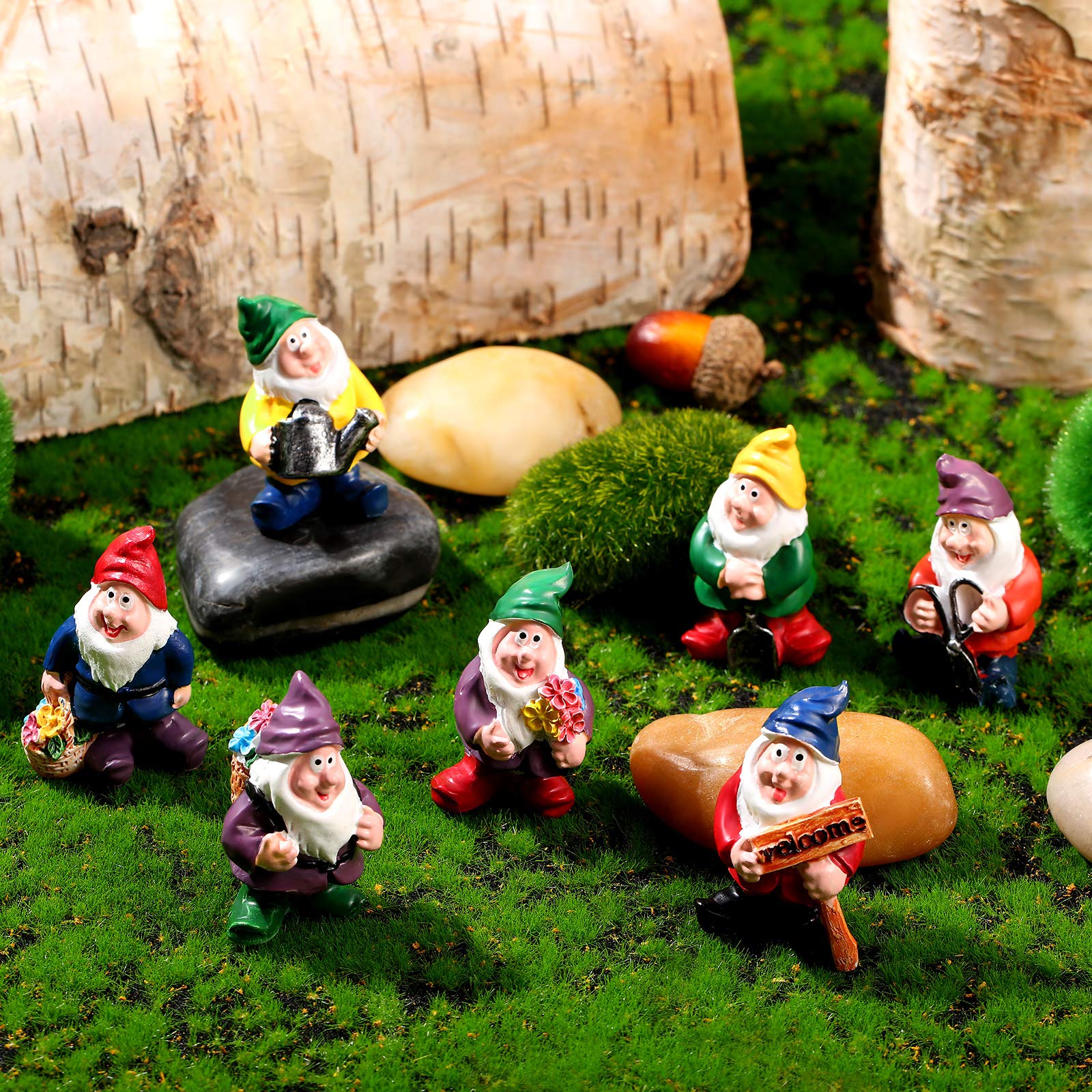 Jetec 7 Pieces Gnomes Fairy Resin Statues Miniature Garden Mini Gnome Statue for Table and Garden Decoration for Holiday Festival Decoration, Relatives Friends