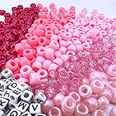 MIIIM 1300 Pcs Pony Beads Kit for Friendship Bracelet, 6 Styles Kandi Bracelet Kit in Box with Individual Compartments, Hair Beads for Braids, Letters (Pink Shades)