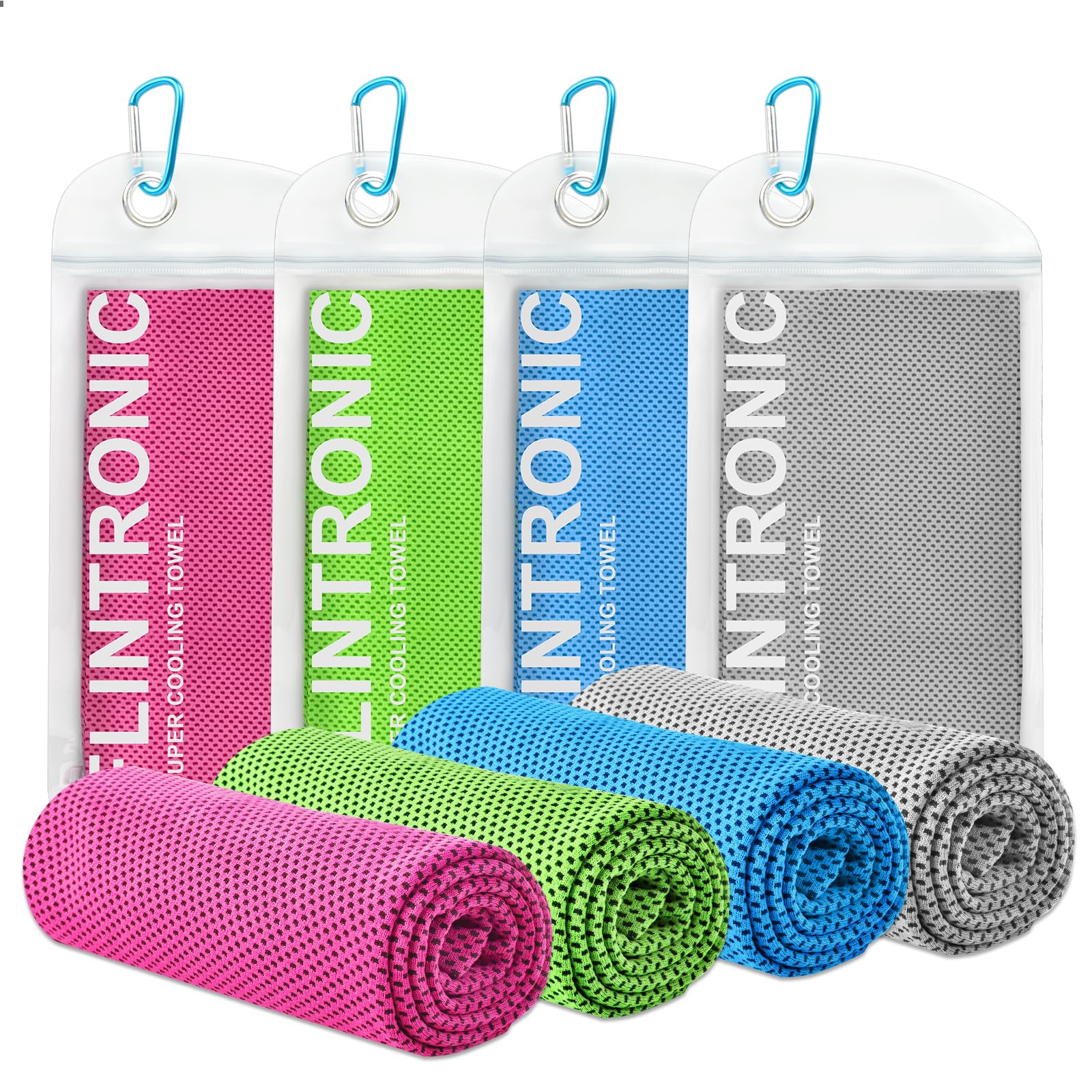 flintronic Cooling Towel 4 Pack (40"x12"), Cooling Cold Towels for Neck, Quick Dry Golf Towel for Instant Relief, Soft Breathable Sweat Towel, Microfibre Fitness Towel for Travel, Hiking, Gym, Yoga
