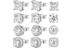 Mabor Small Plated Tiny Earrings Set - CZ Stud Earrings in Square, Round & Teardrop Shapes - Anti-sensitive for Women & Men