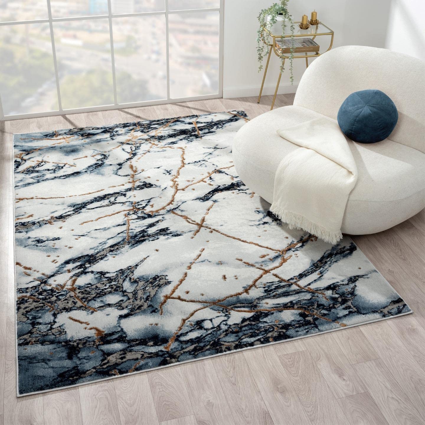 LUXE WEAVERS Marble Abstract Blue 5x7 Area Rug Image