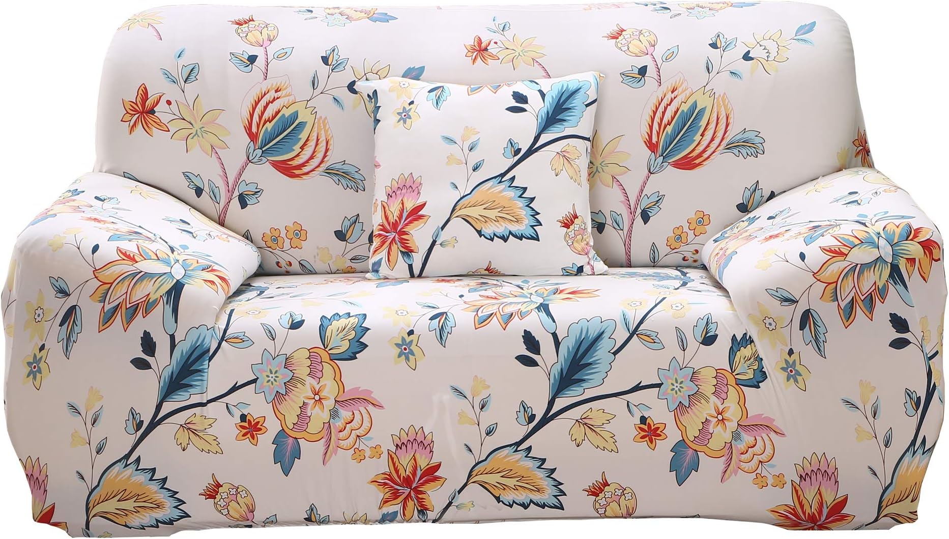 ENZER Sofa Slipcover Stretch Elastic Fabric Flower Bird Pattern Chair Loveseat Couch Settee Sofa Covers 1-Piece Pet Dog Protector (4 Seater, Cleome Spinosa)