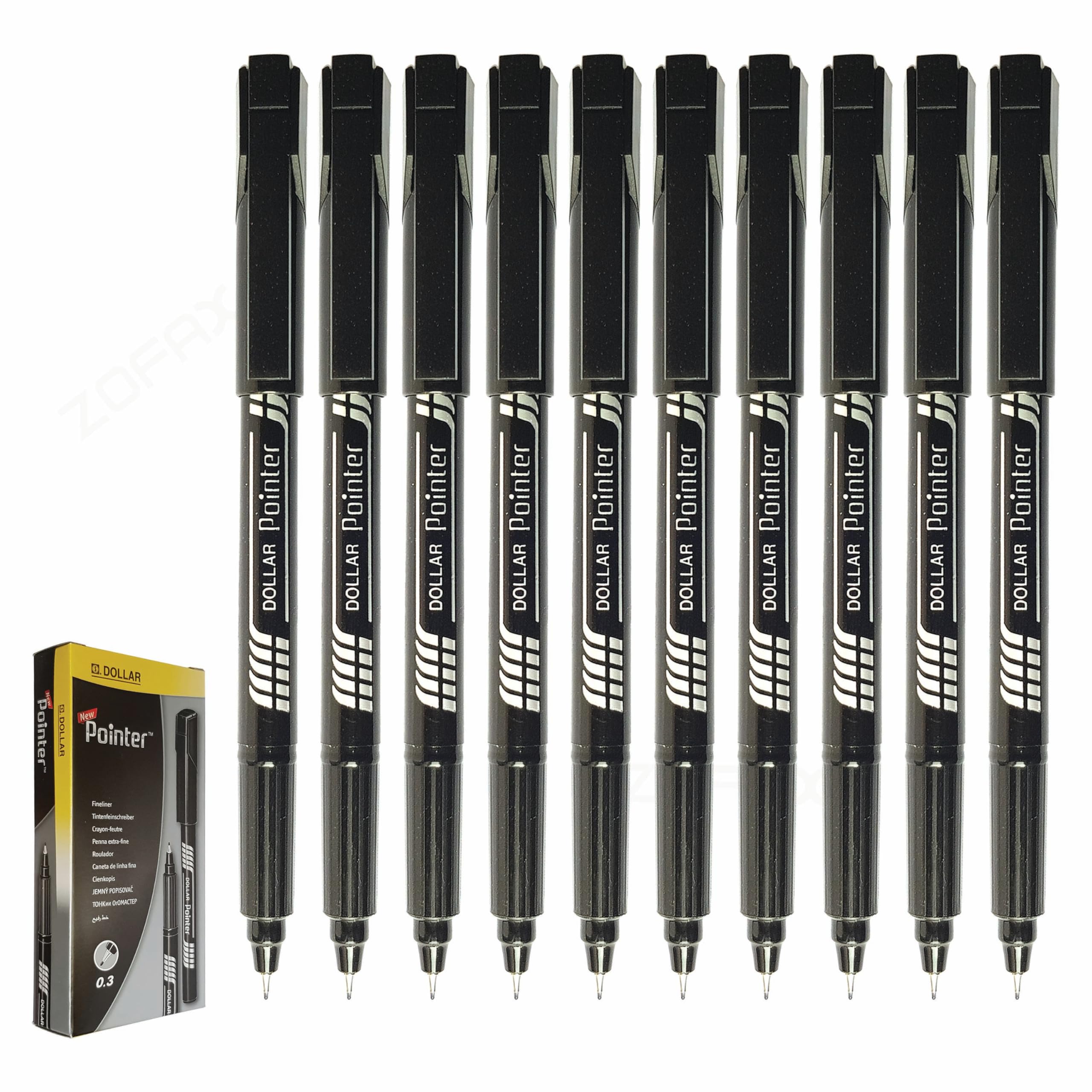 FT03MM Fineliner Pens, BLACK, Pack of 10, Ultra Fine Felt Tip Fineliners, 0.3mm Tips, Artist Fineliners for Draw Sketch Write and Taking Notes, iZOFAX