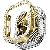 WINGLE 2 Pack for Apple Watch Case Series 11 10 42mm Bumper Case, Bling Glitter Diamond Crystal Rhinestone Protective Face Cover Apple Watch 11 10 42 mm Shockproof iWatch Protector, Gold/Clear