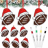 Tondiamo 15 Pcs Football Christmas Ornaments Inspirational Gifts for Team Football Ornaments for Christmas Tree Wooden Hat Cutouts Wood DIY Crafts with 4 Color Pens