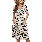 MOLERANI Women Summer Casual Short Sleeve V Neck Dresses Button Down Sundress Beach Vacation with Pockets Travel Outfits