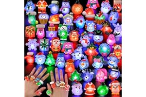 NPET 50pcs Christmas Light Up Led Rings, Christmas Party Favors For Kids Class Stocking Stuffers Rings Toys Flashing Rings Glow In The Dark Christmas Toy For Boys Girls Gifts Ring Christmas Party Favor