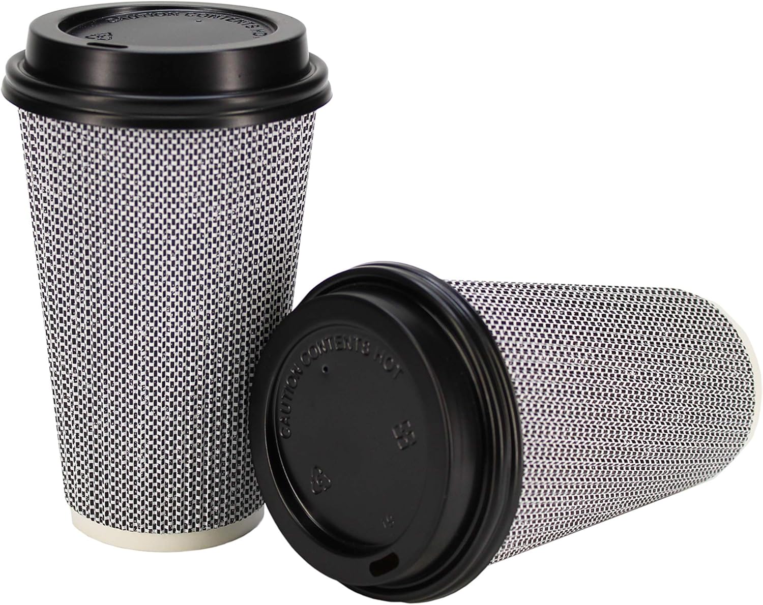 [85 SETS] 16 oz Disposable Double Walled Hot Cups with Lids - No Sleeves needed Premium Insulated Ripple Wall Hot Coffee Tea Chocolate Drinks Perfect Travel To Go Paper Cup and lid Brown Geometric: Health & Personal Care