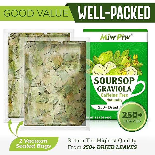 SOURSOP GRAVIOLA DRIED LEAVES TEA, 250+ GUANABANA LEAVES, NO GLUTEN, WILDCRAFTED, HOJA GUANABANA, LOOSE LEAF HERBAL TEA, PRECUT, RELAXING, GOOD SLEEP
