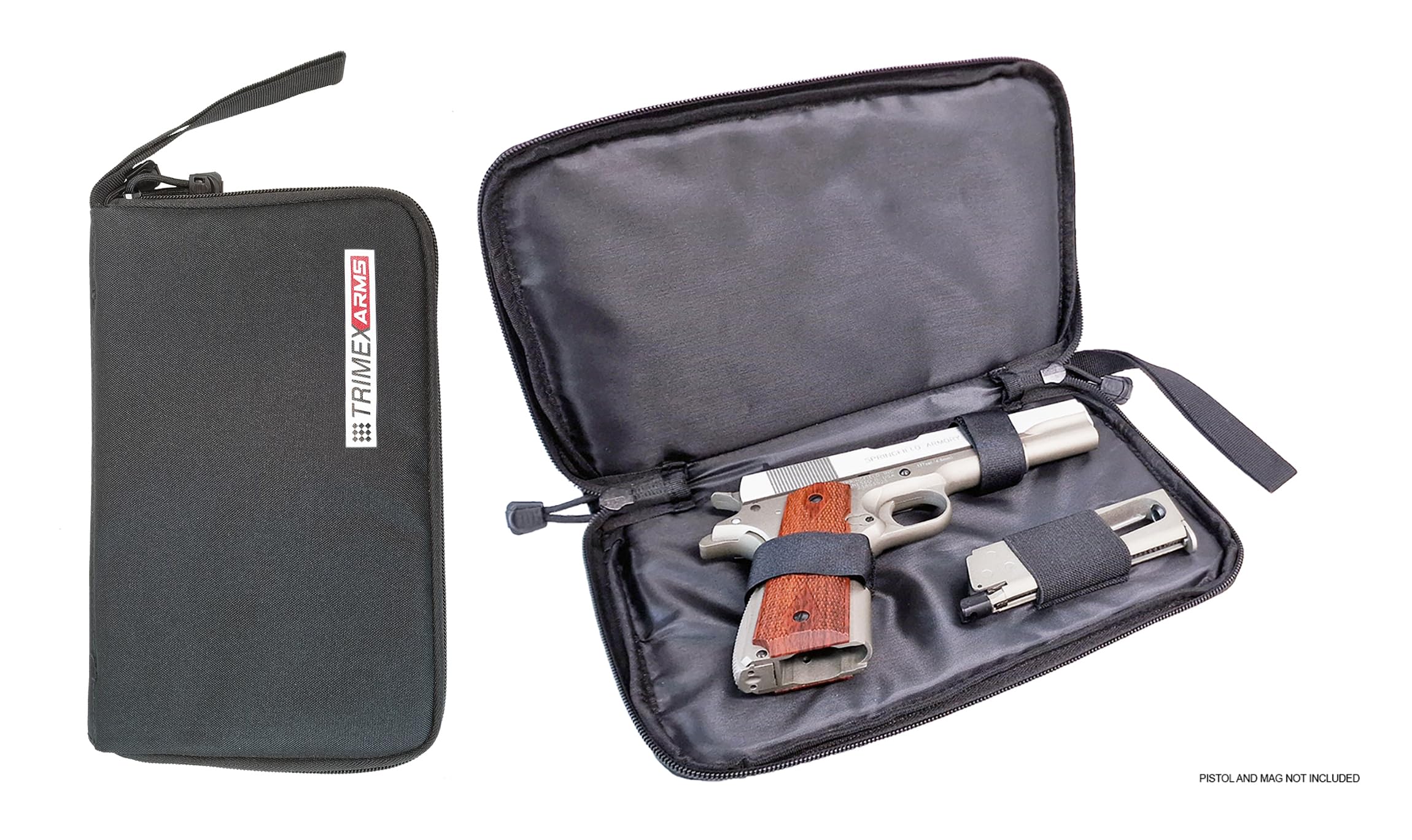 Trimex Arms Black Nylon Soft Padded Zipper 12 Inch Pistol Bag Case Secure and Easy to Carry