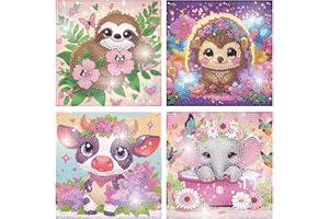 MjhRcll 5D Diamond Art Kits for Kids, 4 Pcs Cute Animals Kid's DIY Diamond Big Gem Art,Kids' Mosaic Diamond Art Kits Crafts for Kids Ages 4-8-10-12 Children for Gifts 6x6inch(Frameless)