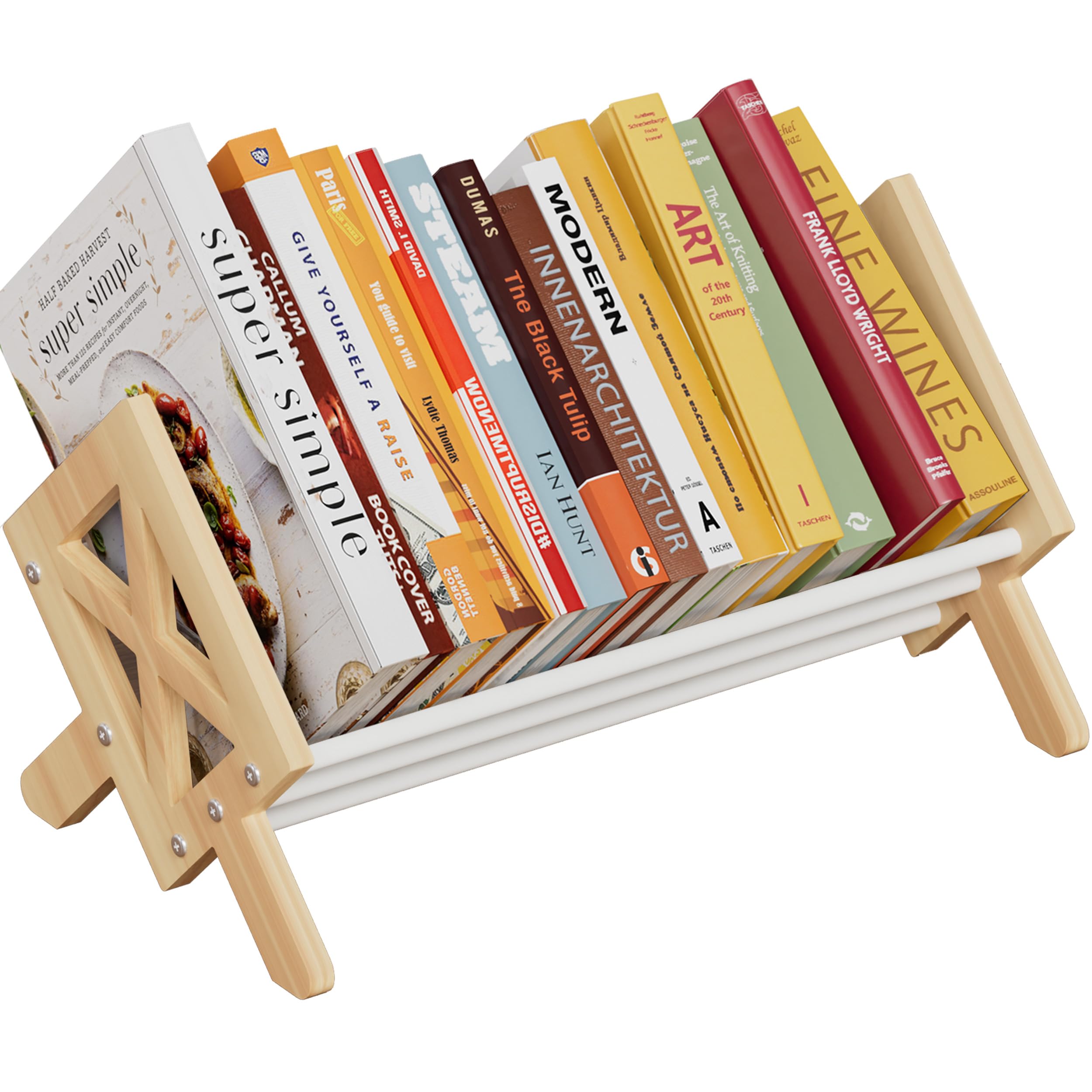 THYGIFTREE Wood Tilting Bookcase in Living Room/Home/Office, Desktop Book Shelf Organiser Bookshelves Storage Rack for CDs/Magazine/Books Display, Desktop Organiser for Books and Magazines