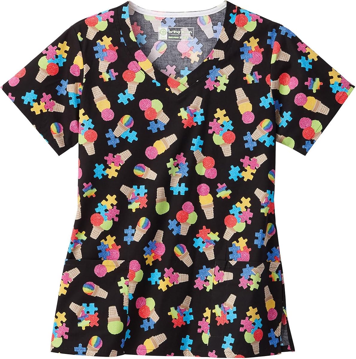 Bio Women's VNeck Autism Awareness Print Scrub Top Small Print Clothing