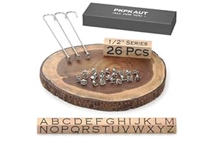 PKPKAUT 26Pcs Mini 1/2" Branding Irons, Alphabet Custom Wood Branding Iron Personalized for Wood Working, Leather Hats, Felt, Cowhide, BBQ Brander & Bread Logo, Steak Branding Iron for Food