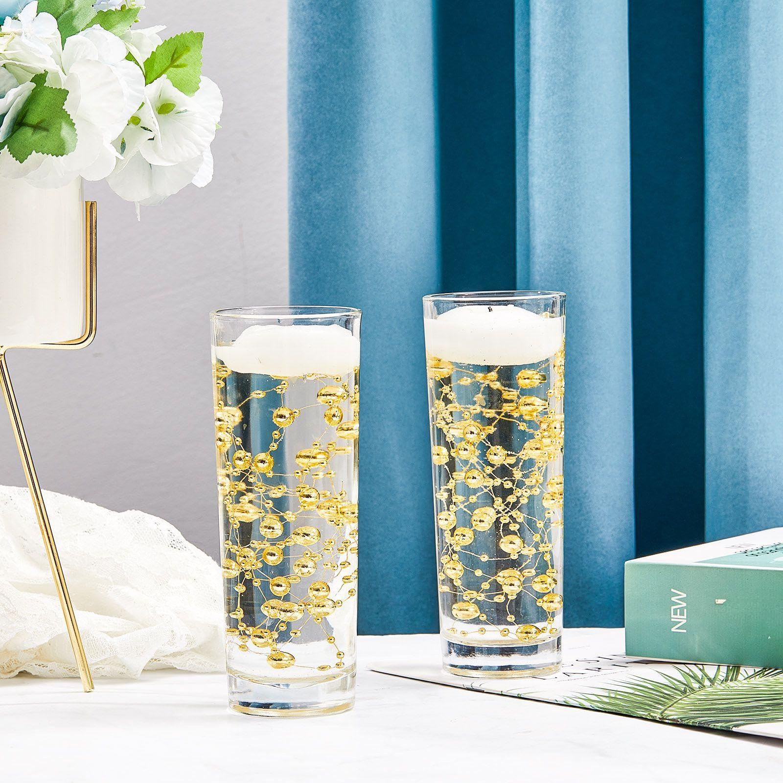 Tondiamo 24 Pcs Artificial Pearl String for Floating Candle Faux Pearls Beads String Party Garland Decoration for Vases Filler Wedding Centerpiece Christmas Party Decor(Gold)