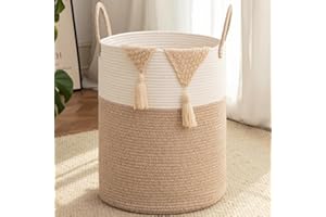 OIAHOMY Woven Laundry Basket, 60L Nursery Hamper for Living Room, Bathroom and Baby Nursery, Cotton Rope Laundry Hamper for B