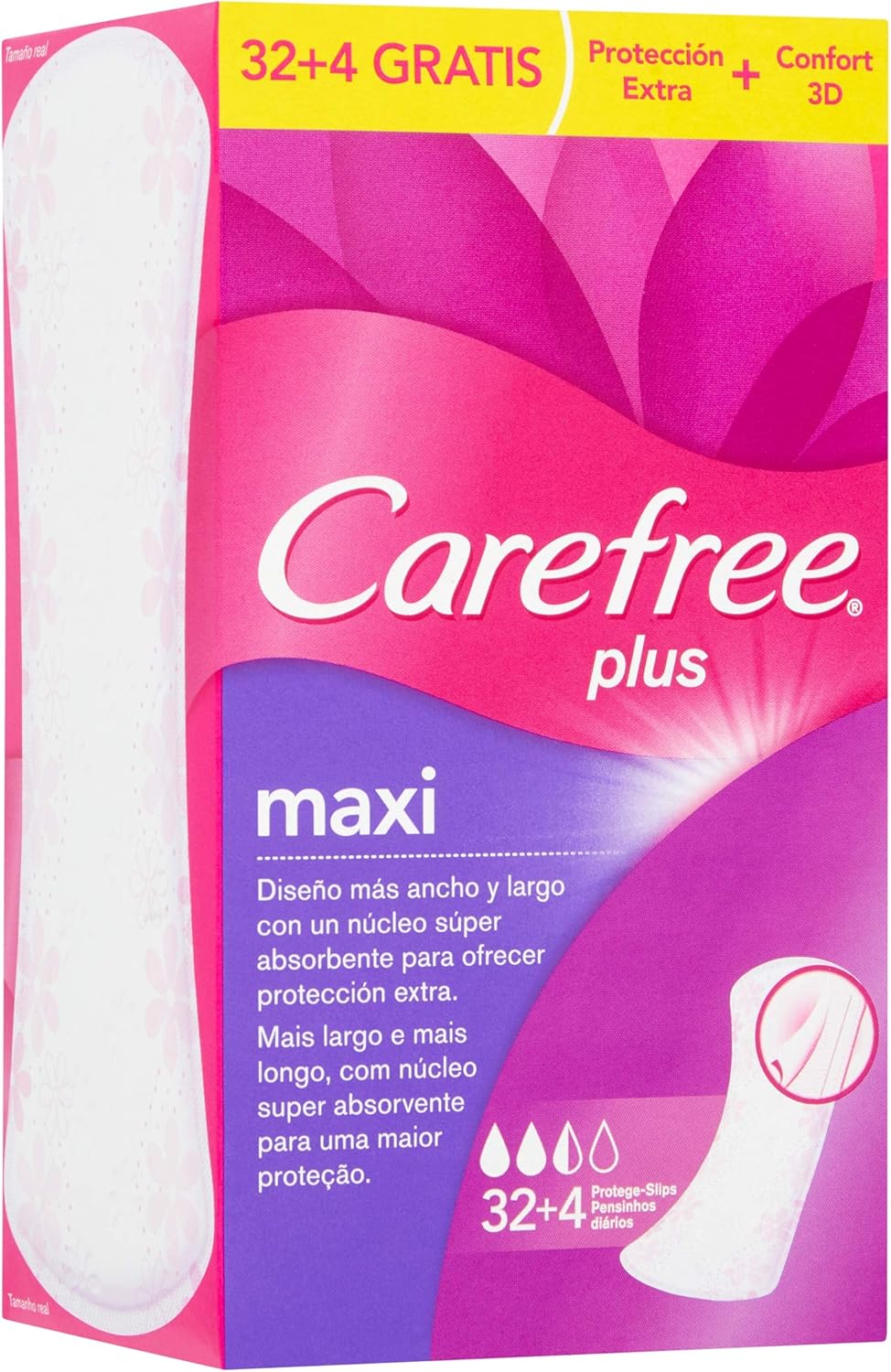 Carefree - Protege Slip Plus Maxi, 32+4 unidades: Amazon.es: Salud y cuidado personal