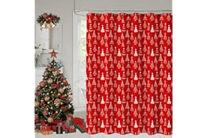 YOSTEV Christmas Shower Curtain, Christmas Tree Shower Curtains for Bathroom, Red Winter Holiday Shower Curtain for Bathroom Decor, Merry Christmas Xmas Pine Fabric Cloth Bath Curtain, 72 x 72 Inch