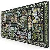 iCasso Floral Desk Pad Mat, Large Mouse Pad, Desk Matt for Desktop, Anti-Slip XXL Big Mousepad with Stitched Edges for Computer Keyboard (Black)