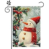 Winter Snowman Snowflake Garden Flag for Outside, Christmas Welcome Yard Flag 12x18 Inch Double Sided Burlap Holiday Farmhouse Outdoor Flag Home Decoration
