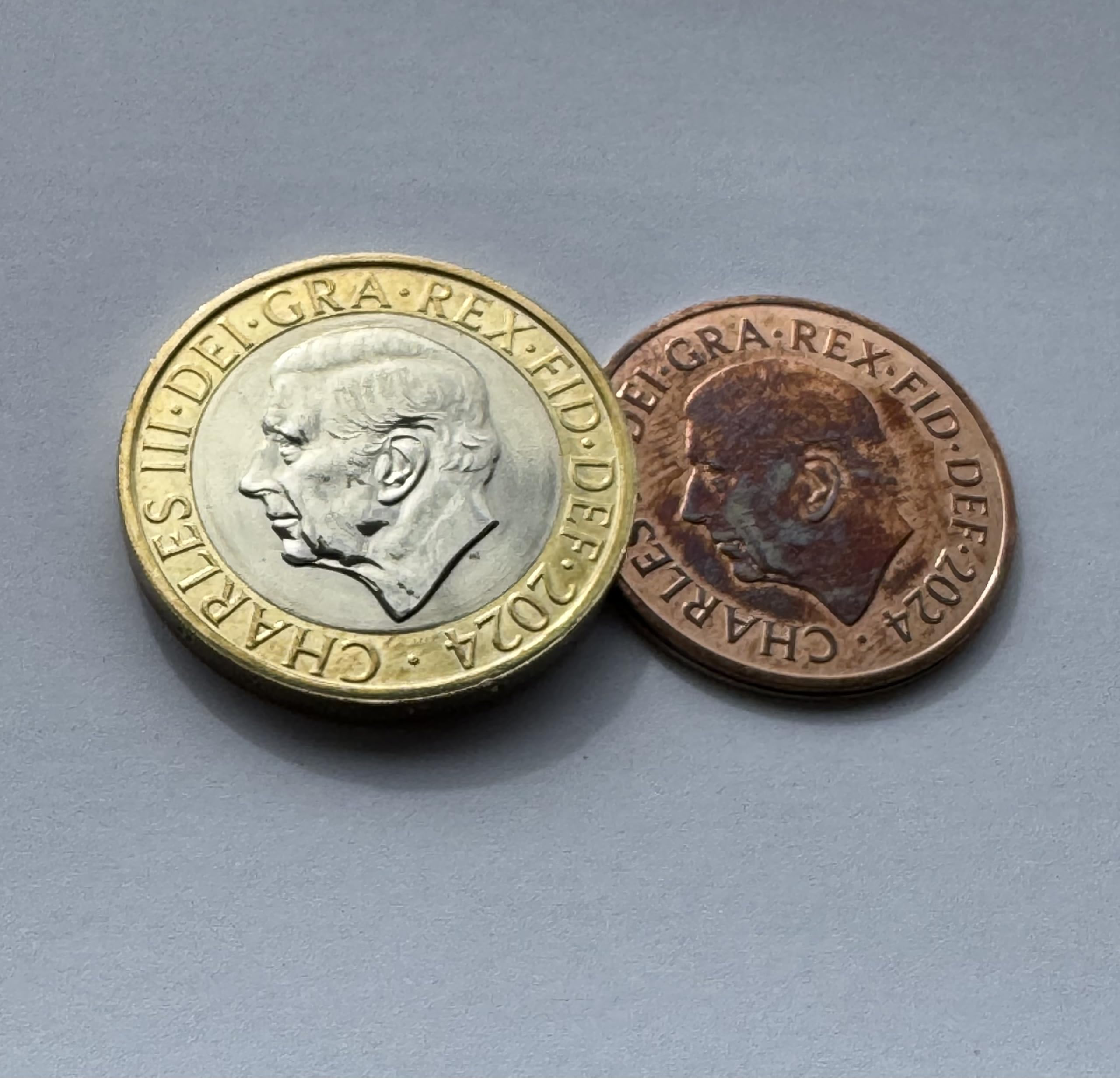 Close up Magic Coin Unique King Charles Two Pound - Two Penny Version. Vanishing Coin Magic Trick