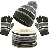 Winter Kids Hat Scarf Glove Set Knit Fleece Lined Beanie Neck Warmer Mittens for Toddler Boys Girls 3-8 Years
