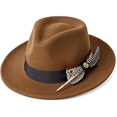 MTKCM Classic Wide Brim Fedora Hats Wide Brim Felt Dress Hat for Men | Fedora can look great with variety of outfits.Casual wear and various occasions, church,Wedding, Party, Masquerade parties.