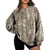 Fameetor Women Camo Sweatshirt Oversized Crewneck Long Sleeve Maple Leaf Print Fall Pullover Tops Camouflage Graphic Hoodie