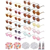 Kanayu 24 Pcs Sunglasses DIY Kit Small Round Flower Sunglasses Bulk with 200 Letter Beads 100 Daisy 2 Glues for Party Supplies(Clear Colors)