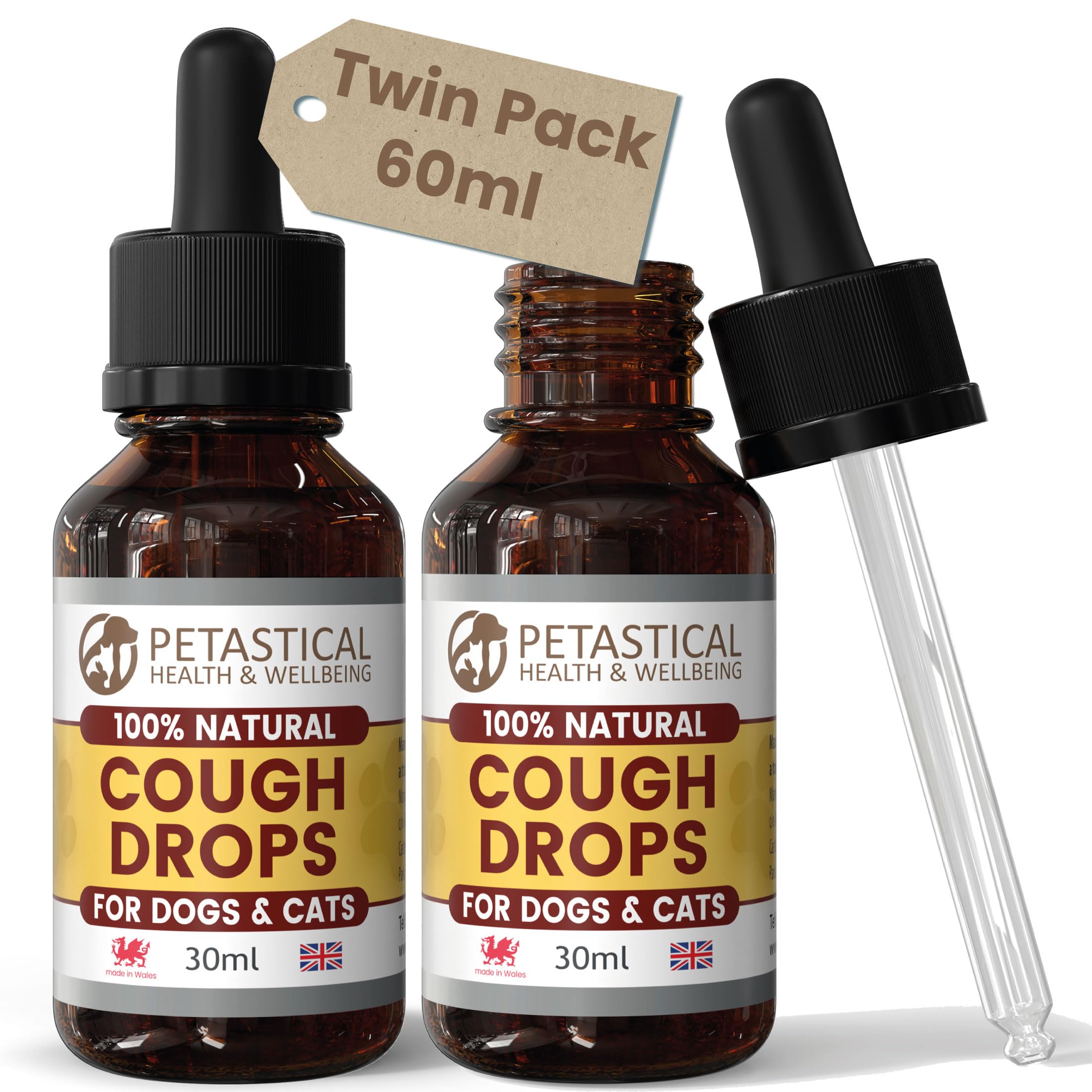 Petastical Kennel Cough Drops for Dogs Cats Pets, Mullein Complex 100% Natural, Respiratory Support, No Nasty Chemicals, Made in UK (60ml) — image 1