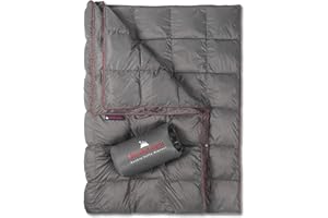 Get Out Gear Double Puffy Camping Blanket - Extra Puffy, Packable, Lightweight and Warm | Ideal for Outdoors, Travel, Stadium, Festivals, Beach, Hammock | Water-Resistant Camp Quilt (Gray/Burgundy)