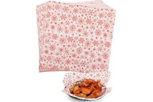GeeRic Christmas Waxed Deli Paper Sheets 100 Pcs for Hamburger, Food Basket Liners for Sandwiches Fries 12 * 12 Inch,X'Mas Burgers Deli Wrap Wax Paper Sheets Snowflakes Red