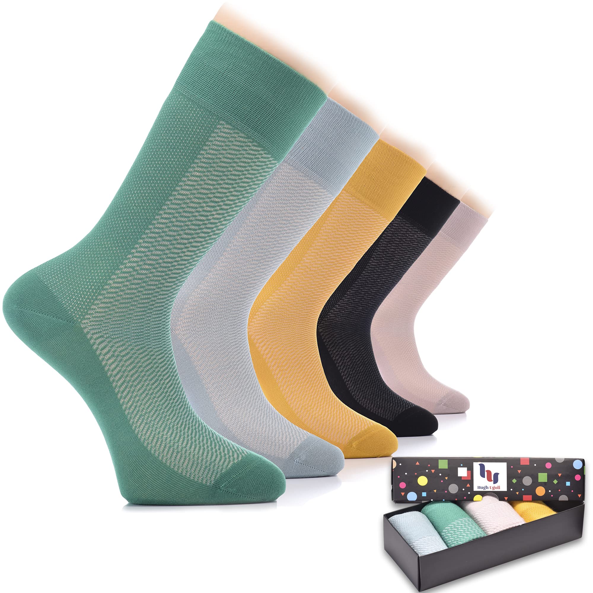 Men's Bamboo Dress Socks for Business, Trouser,Thin, Seamless, Patterned Crew Socks in Gift Box, Shoe Size 7-12