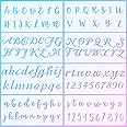 8 Pieces Calligraphy Letter Number Stencil Reusable Template Cursive Alphabet Cake Stencils with Metal Open Ring for Cake Airbrush Art and Craft Painting (7.8 x 3.9 Inch)