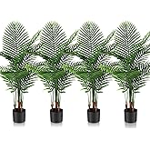 Jexine 4 Pack Artificial Palm Trees 3Ft, Fake Plants Fake Trees Artificial Areca Palm Plants for Outdoor Indoor Faux Tree in Pot for Pool Home Decor Office Housewarming Gift Modern Decoration