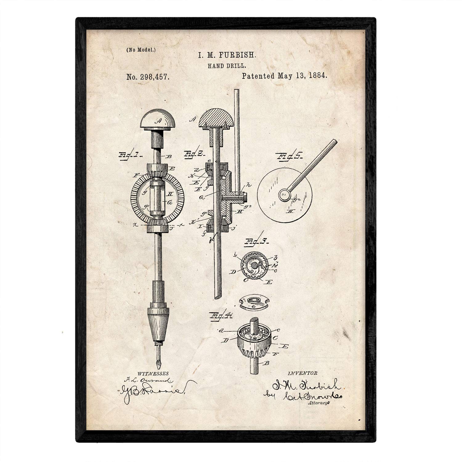 Nacnic Poster with Pat Hand drill. Sheet with old design patent in A3 size and vintage background — image 1